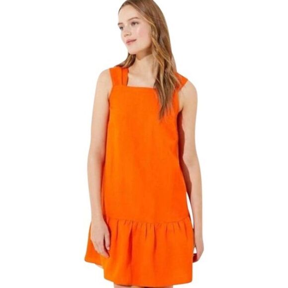Orange square neck flounce dress‎ - Picture 1 of 5